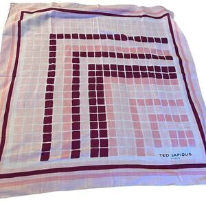MCM Ted Lapidus color block grid semi sheer cotton scarf pink burgundy mod Paris